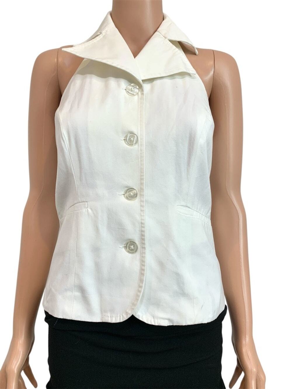 Chadwicks 2P open back halter button front collared top TS 3387